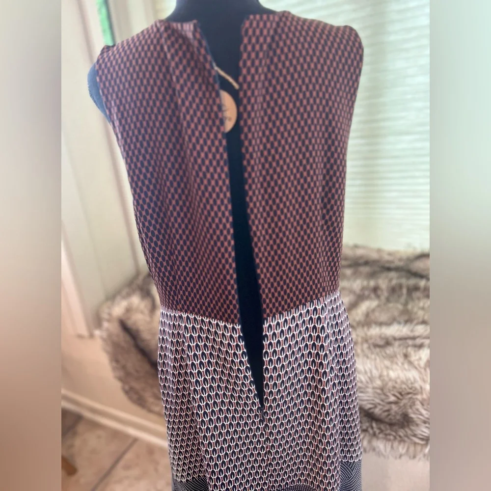 Ann Taylor A Line Dress Navy Rust Cream Print - Picture 5 of 5